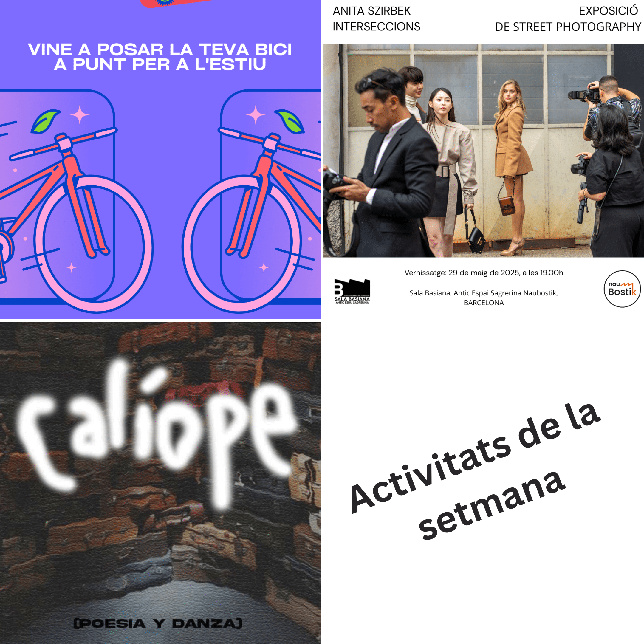 Activitats de la setmana: Exposició fotografia · Bicis · Dansa