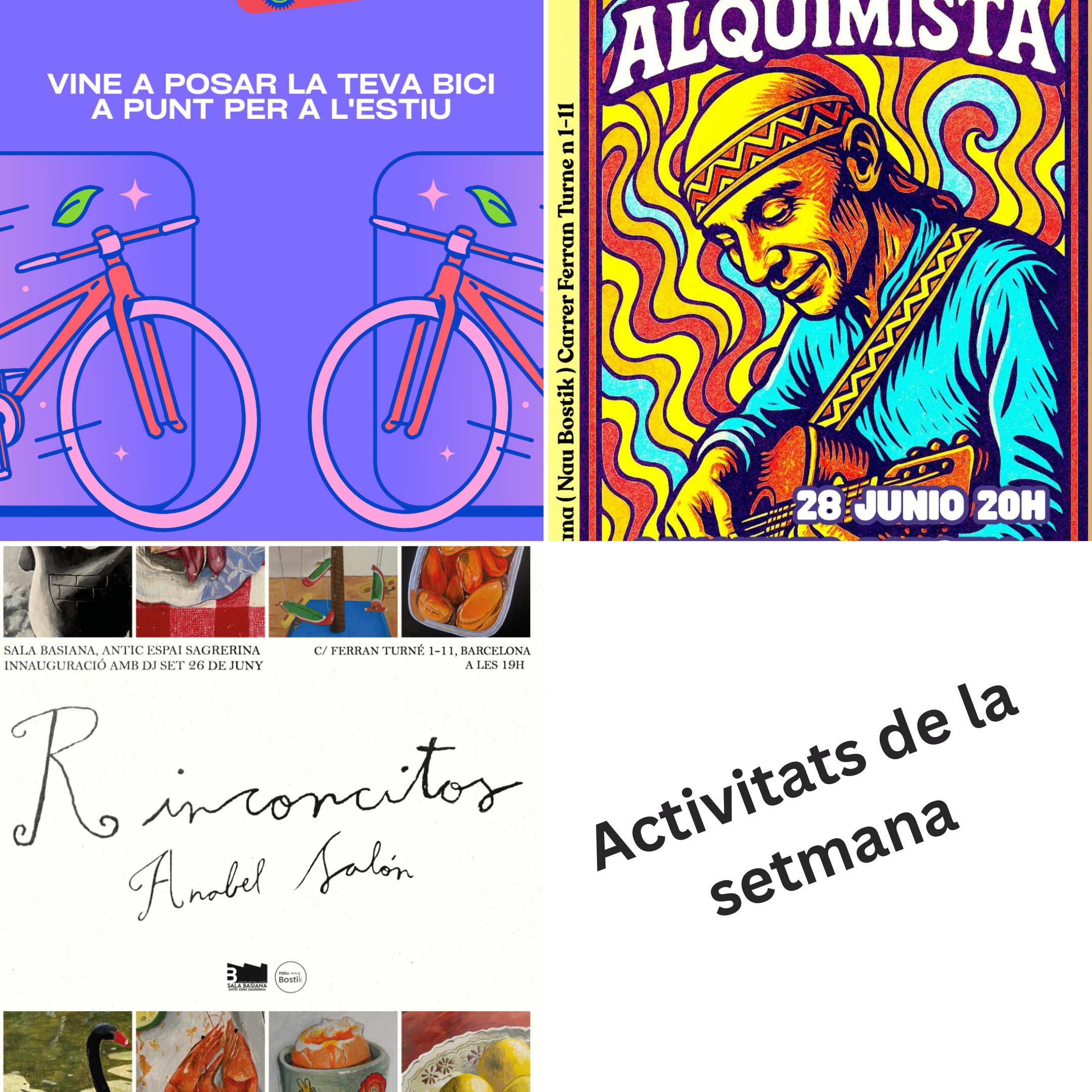 Activitats de la setmana: Exposició · Bicis · Concert Leo