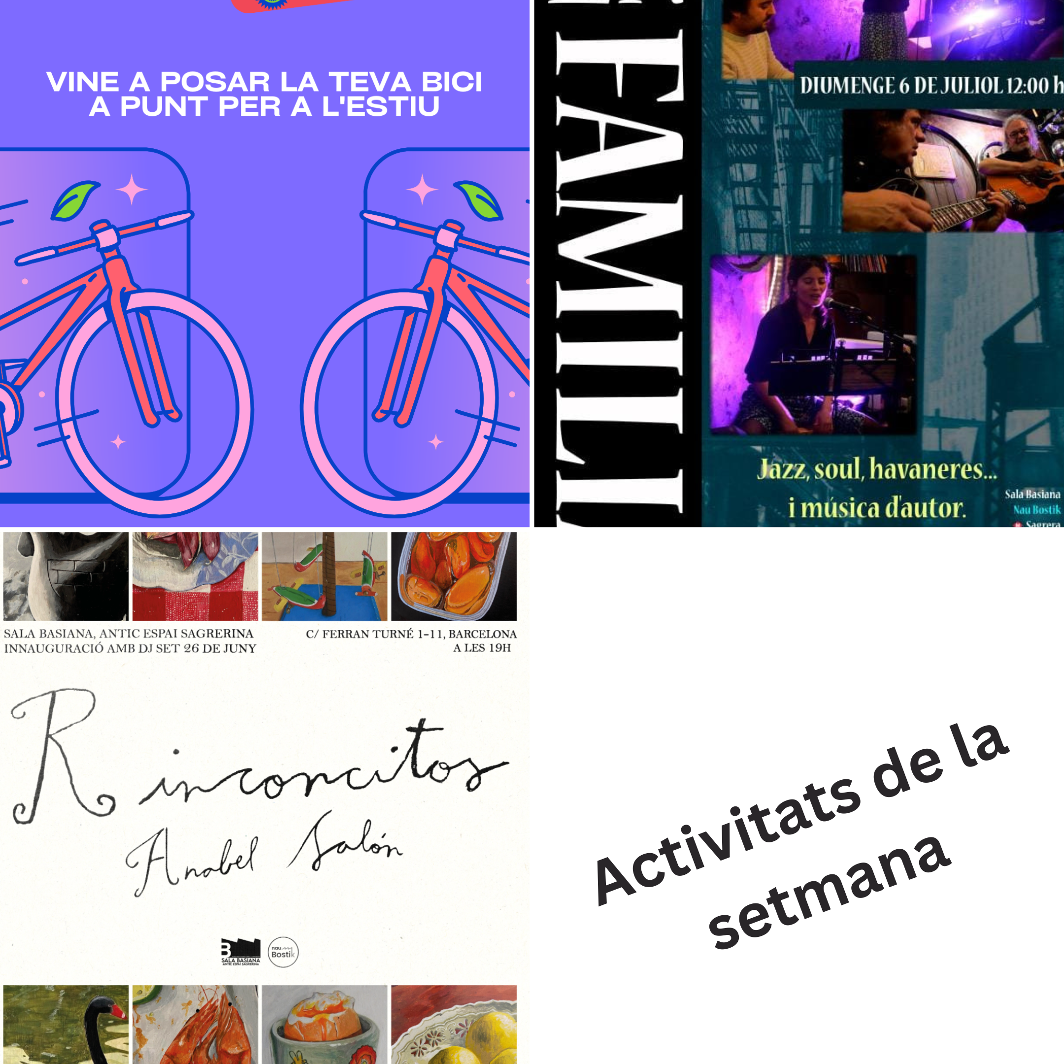 Activitats de la setmana: Exposició · Bicis · Concert En Familia