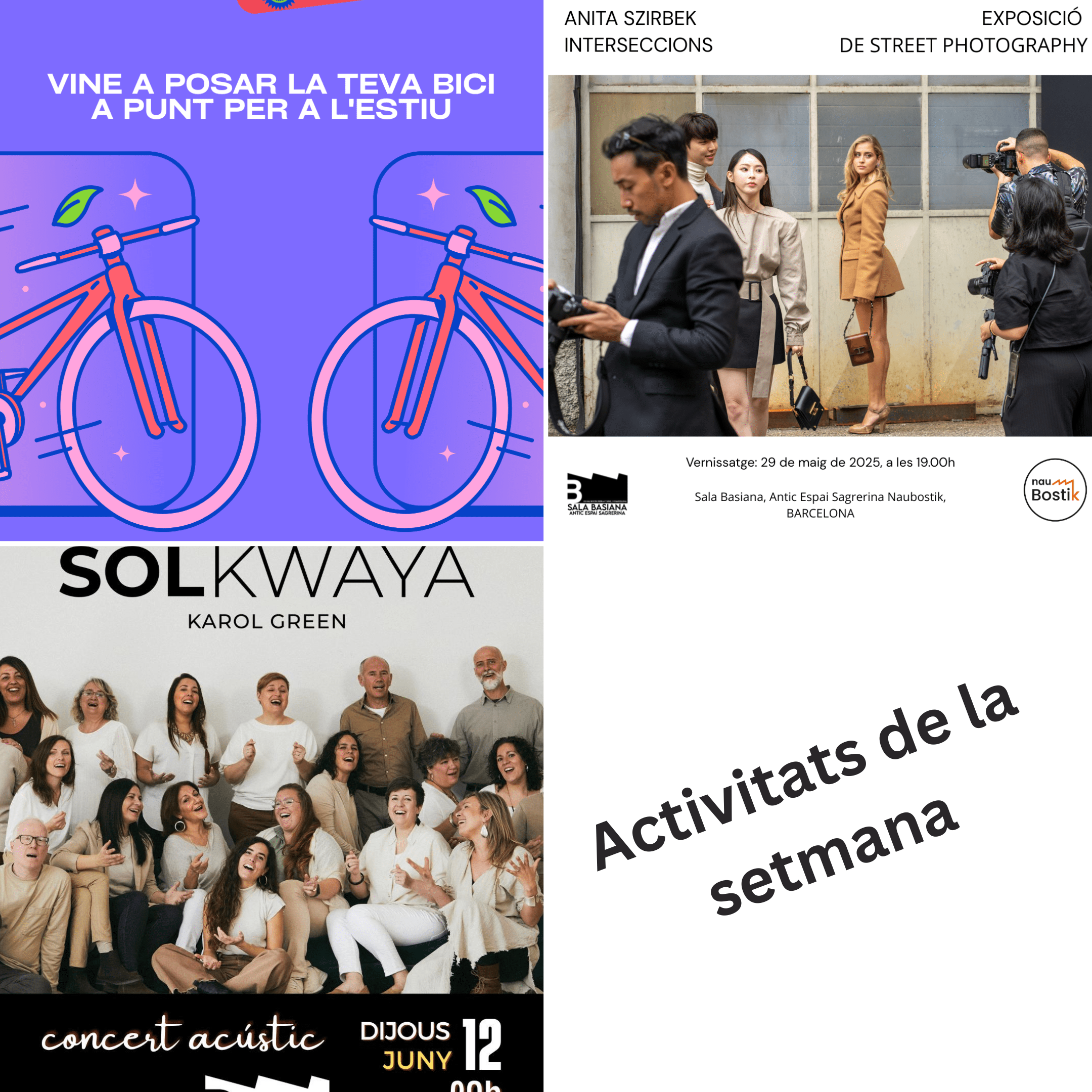 Activitats de la setmana: Exposició fotografia · Bicis · Concert